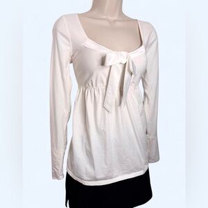 Hollister White Long Sleeve Babydoll Top with Ribbon Bow Detail